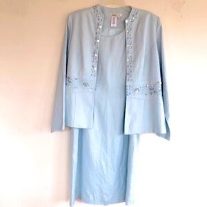 Women 8P Elegant Coldwater Creek Linen Blend Sequined/Jewel Jacketed Dress